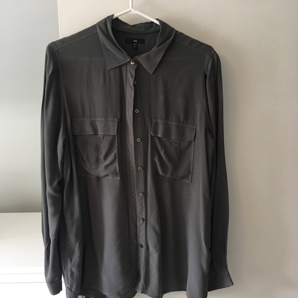 Gap long sleeved grey button up blouse - Picture 1 of 6